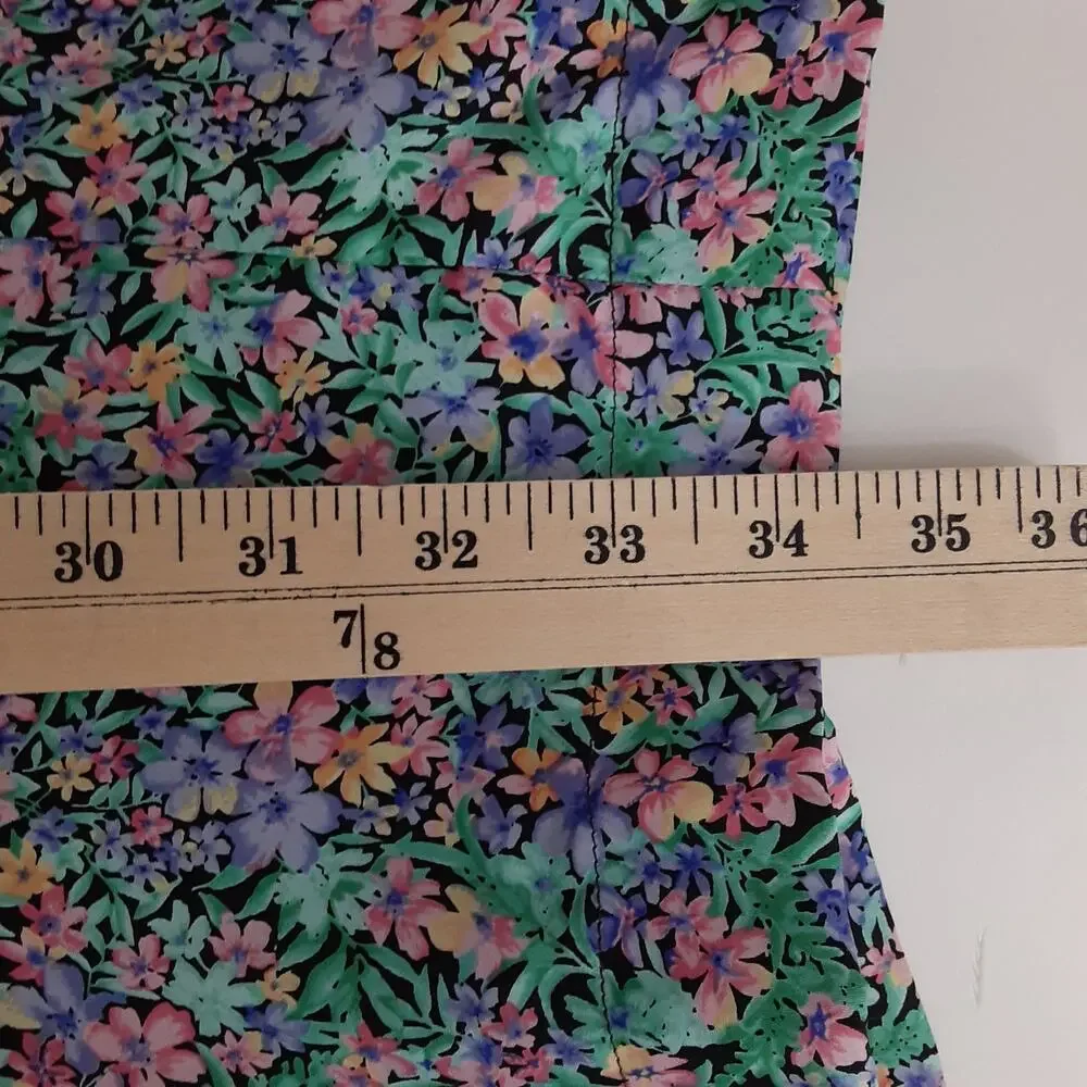 Vintage 80s Silk Slip Dress Ditsy Floral Shift Mini Dress Coquette Womens L